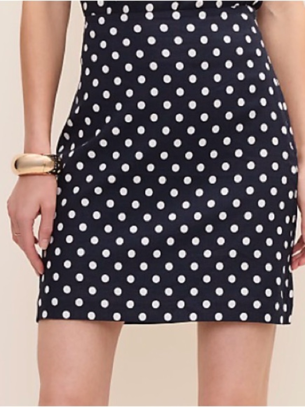 Ann Taylor black and champagne polka dot pencil skirt sz2
